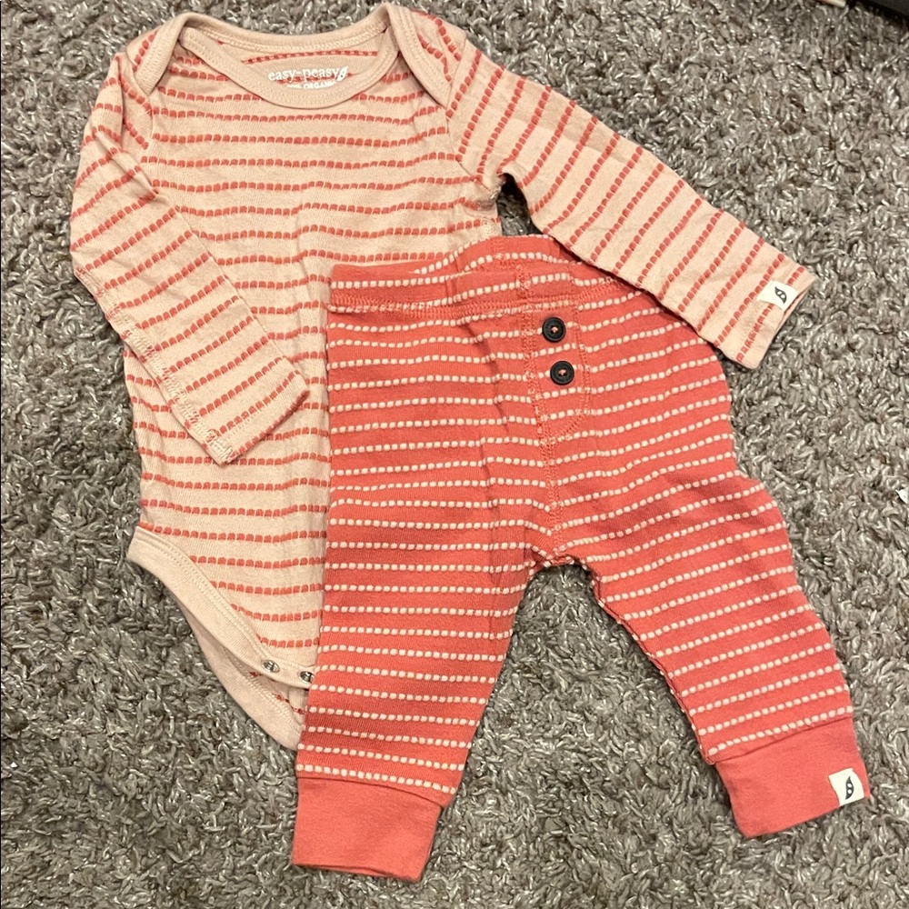 Organic Striped Pink and Cream One Piece Set
